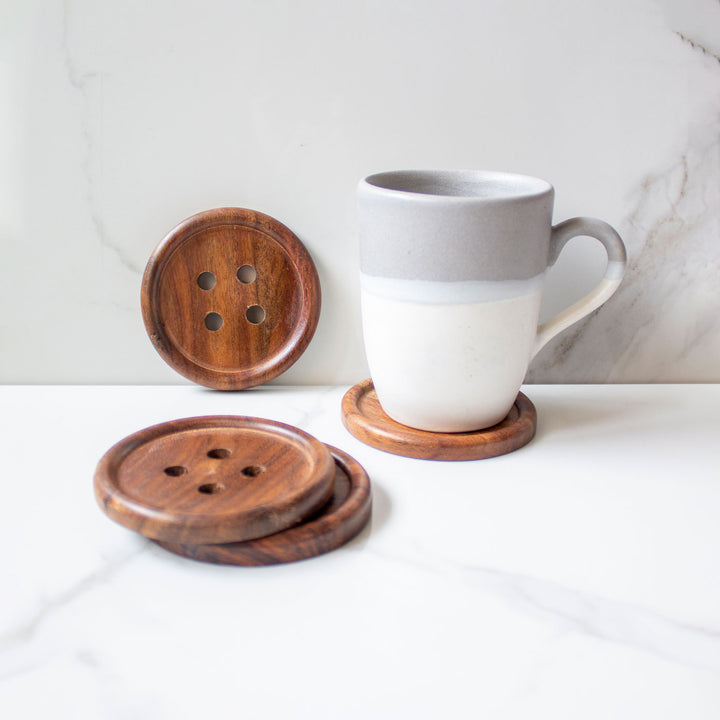 Handcrafted Wooden Button Coasters - Set of 4