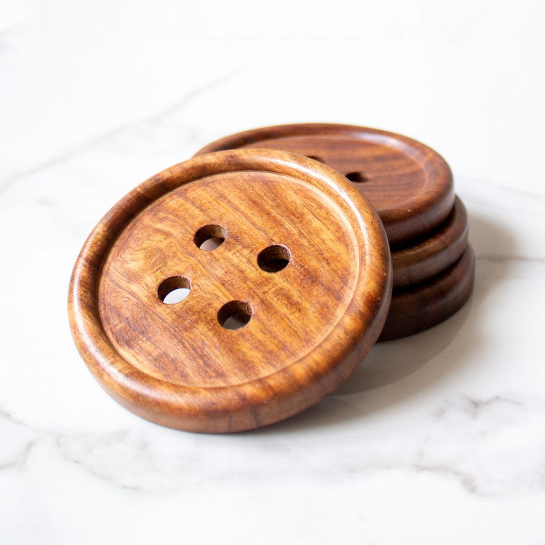 Handcrafted Wooden Button Coasters - Set of 4