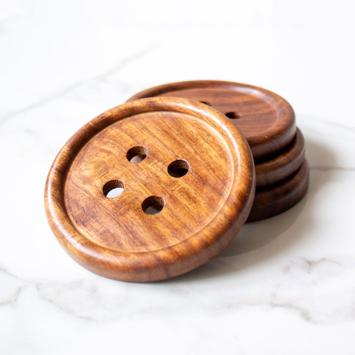 Handcrafted Wooden Button Coasters - Set of 4