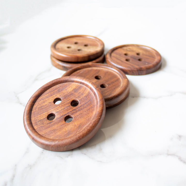 Handcrafted Wooden Button Coasters - Set of 4