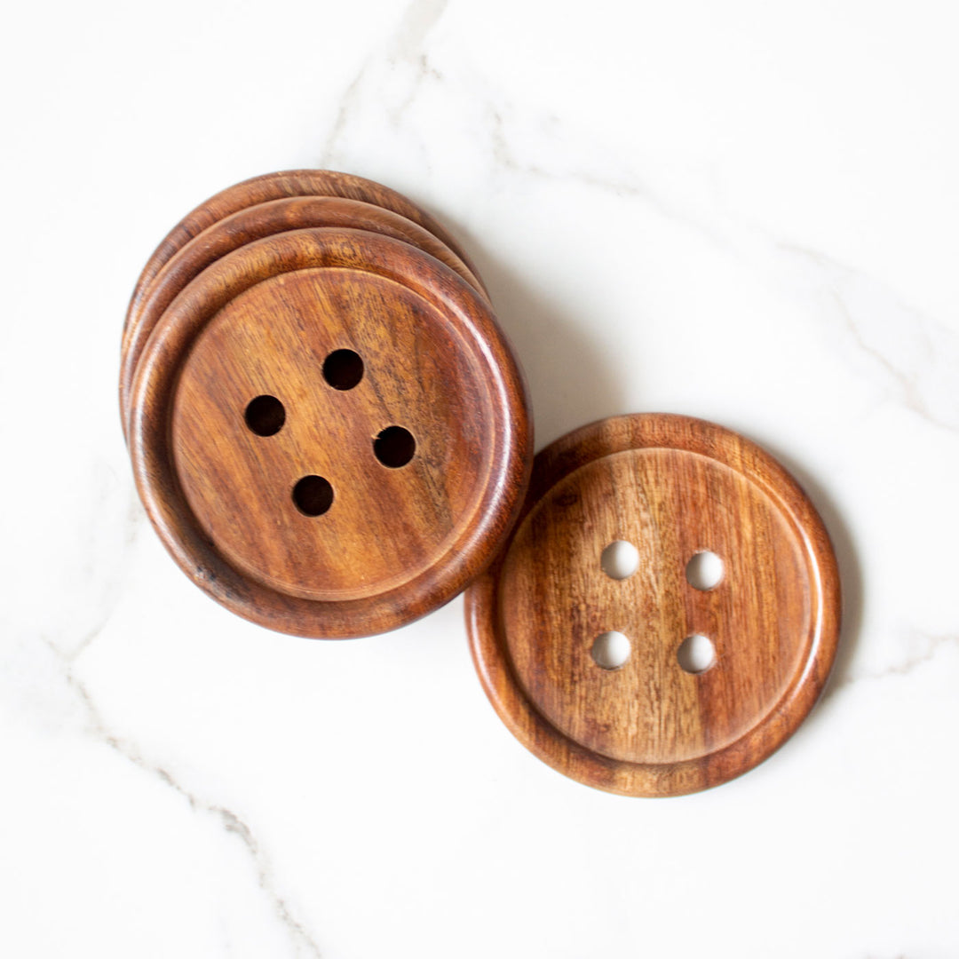 Handcrafted Wooden Button Coasters - Set of 4