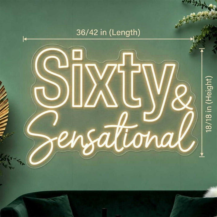 Personalized Handmade "Sixty & Sensational" Neon Light Sign Board For 60th Birthday Decor