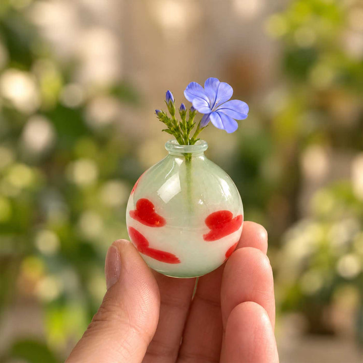 Handmade Mint & Red Accent Small Glass Art Vase For Home Decor