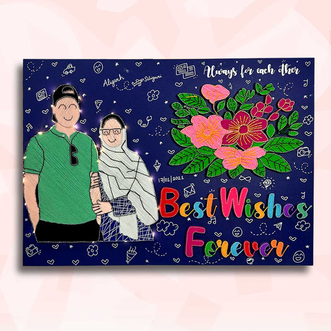 Photo Personalized String Art Couple Portrait Wooden Name Plate