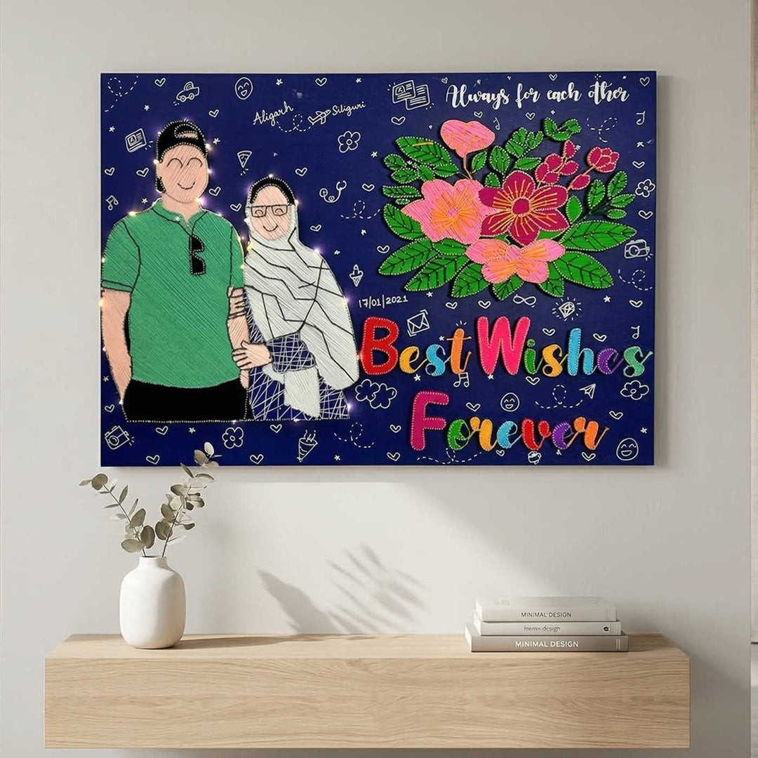 Photo Personalized String Art Couple Portrait Wooden Name Plate