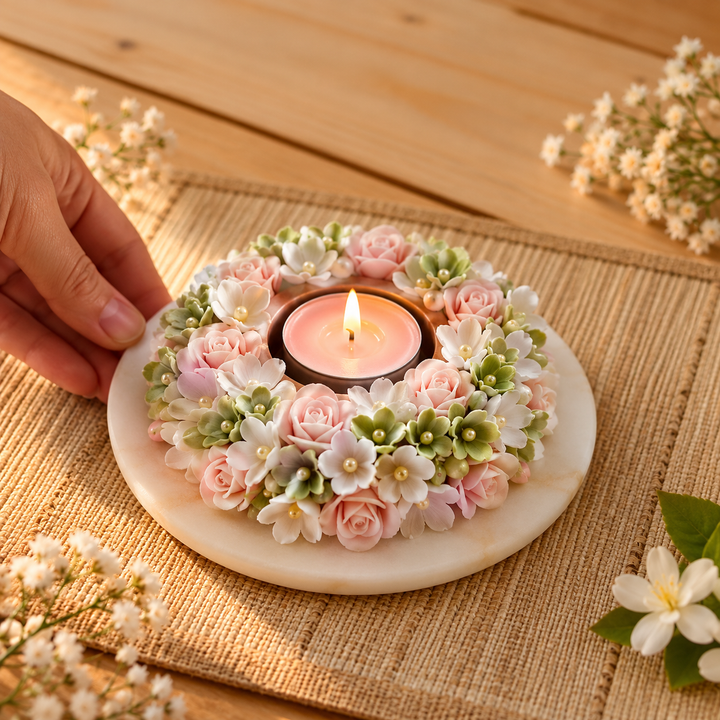 Handmade Pastel Somber Deco Clay & Marble Tealight Holder