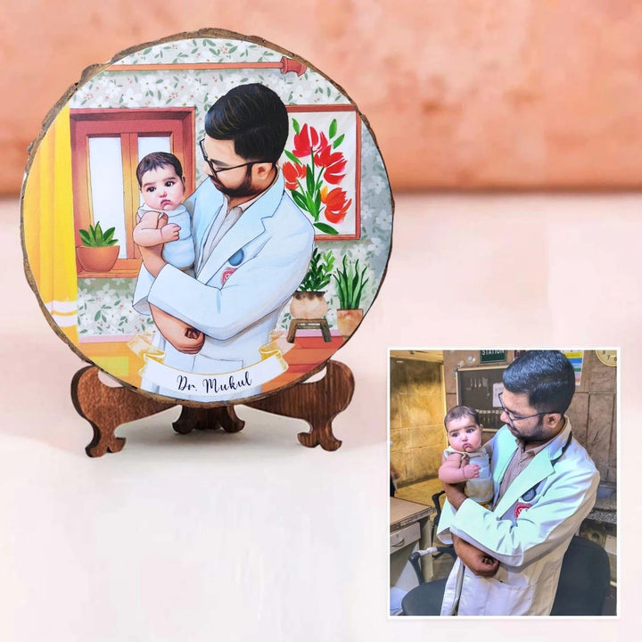 Photo Caricature Bark Nameplate with Stand