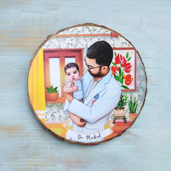 Photo Caricature Bark Nameplate with Stand