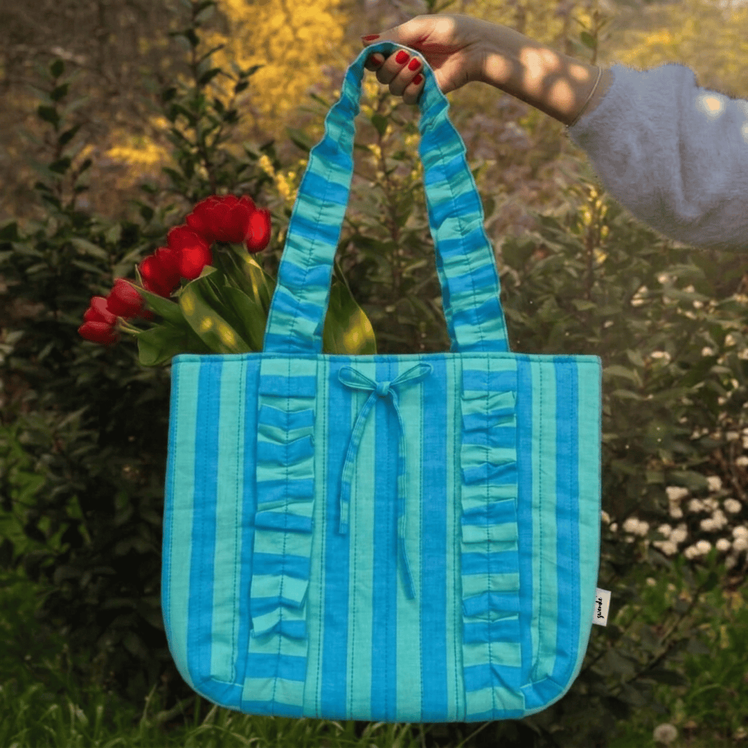 "Esmeralda" Ruffled Tote Bag With Vertical Ruffle Details For Women | Broad Stripes