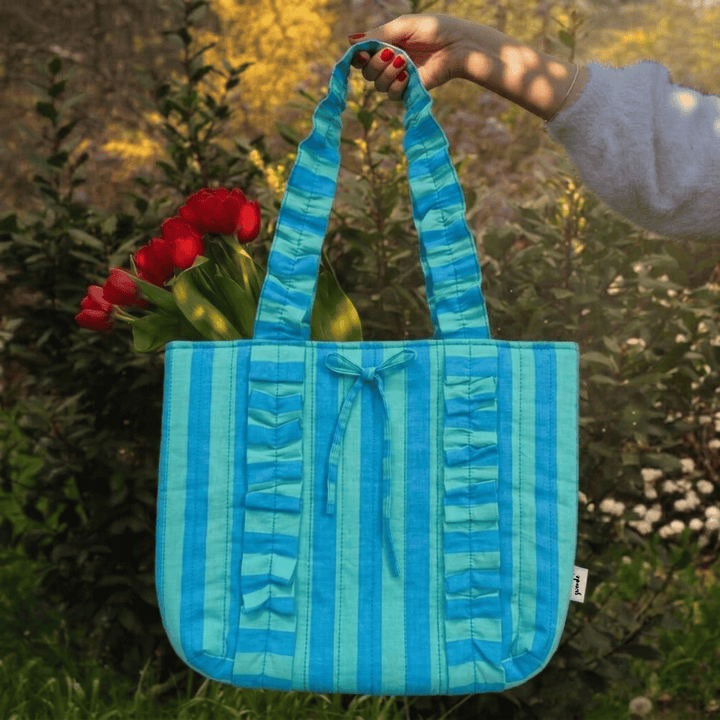 "Esmeralda" Ruffled Tote Bag With Vertical Ruffle Details For Women | Broad Stripes