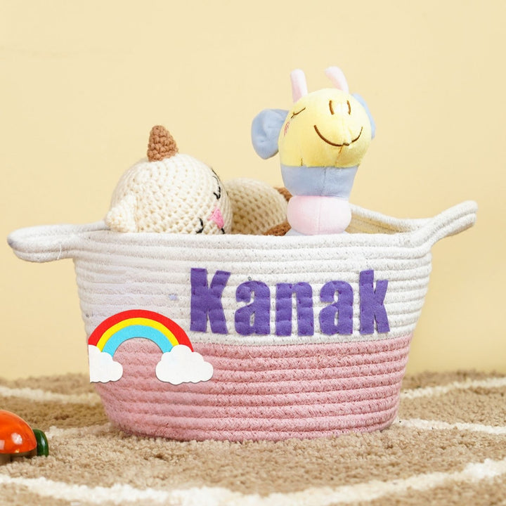 Handmade Personalized Rainbow Themed Kids Rope Basket
