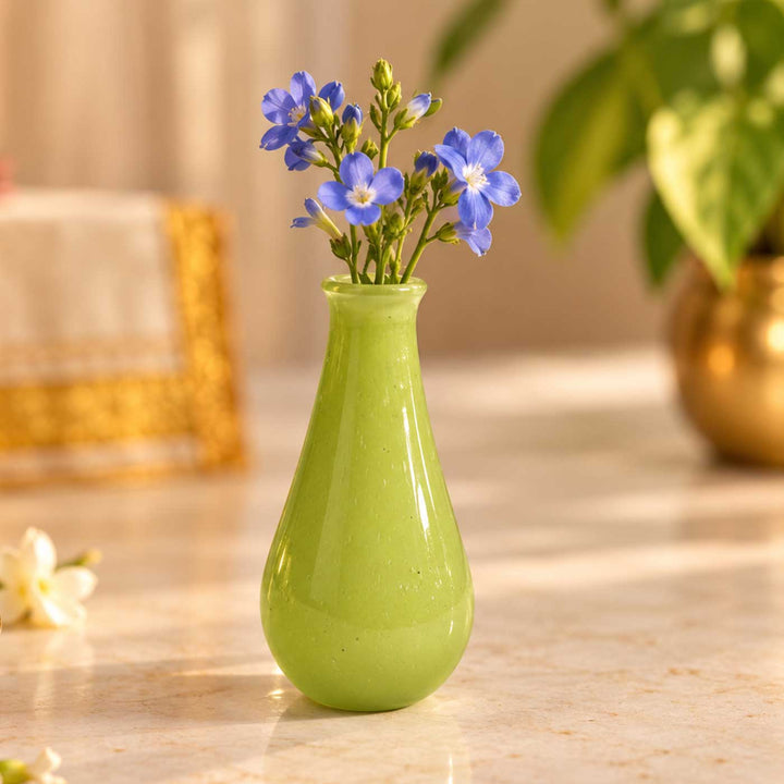 Handmade Lime Green Small Glass Art Vase For Home Decor