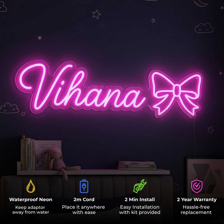 Personalized Name Neon Light Sign Board With Customisable Motif For Kids Room Decor