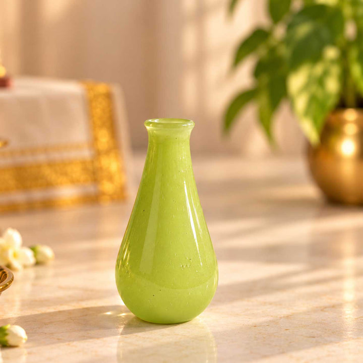 Handmade Lime Green Small Glass Art Vase For Home Decor