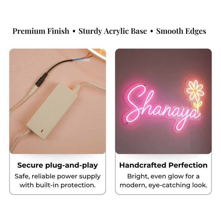 Personalized Name Neon Light Sign Board With Customisable Motif For Room Decor