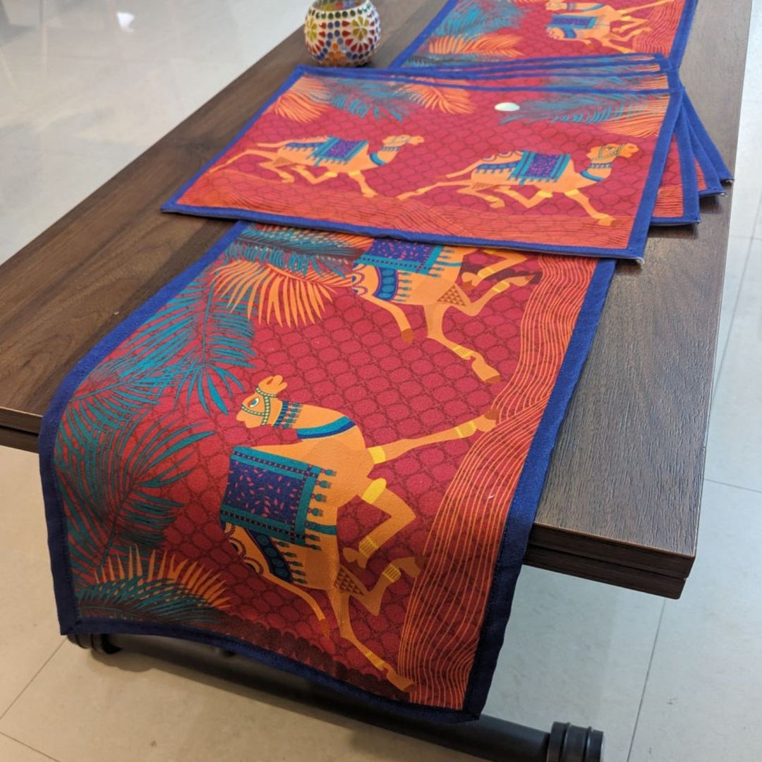 Printed Moonlit Camel Caravan Table Runner & Mat Set