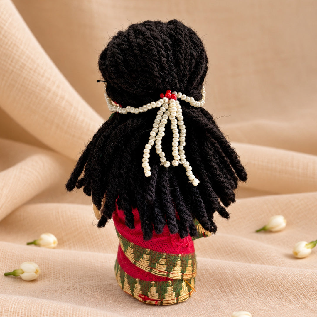 "Janaki" Handmade Felt & Fabric Golu Doll In Saree With Gajra For Festive Decor