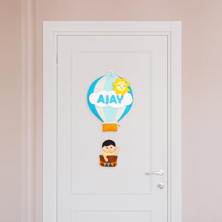 Hand-stitched Hot Air Balloon Felt Kids Nameplate With Birthdates