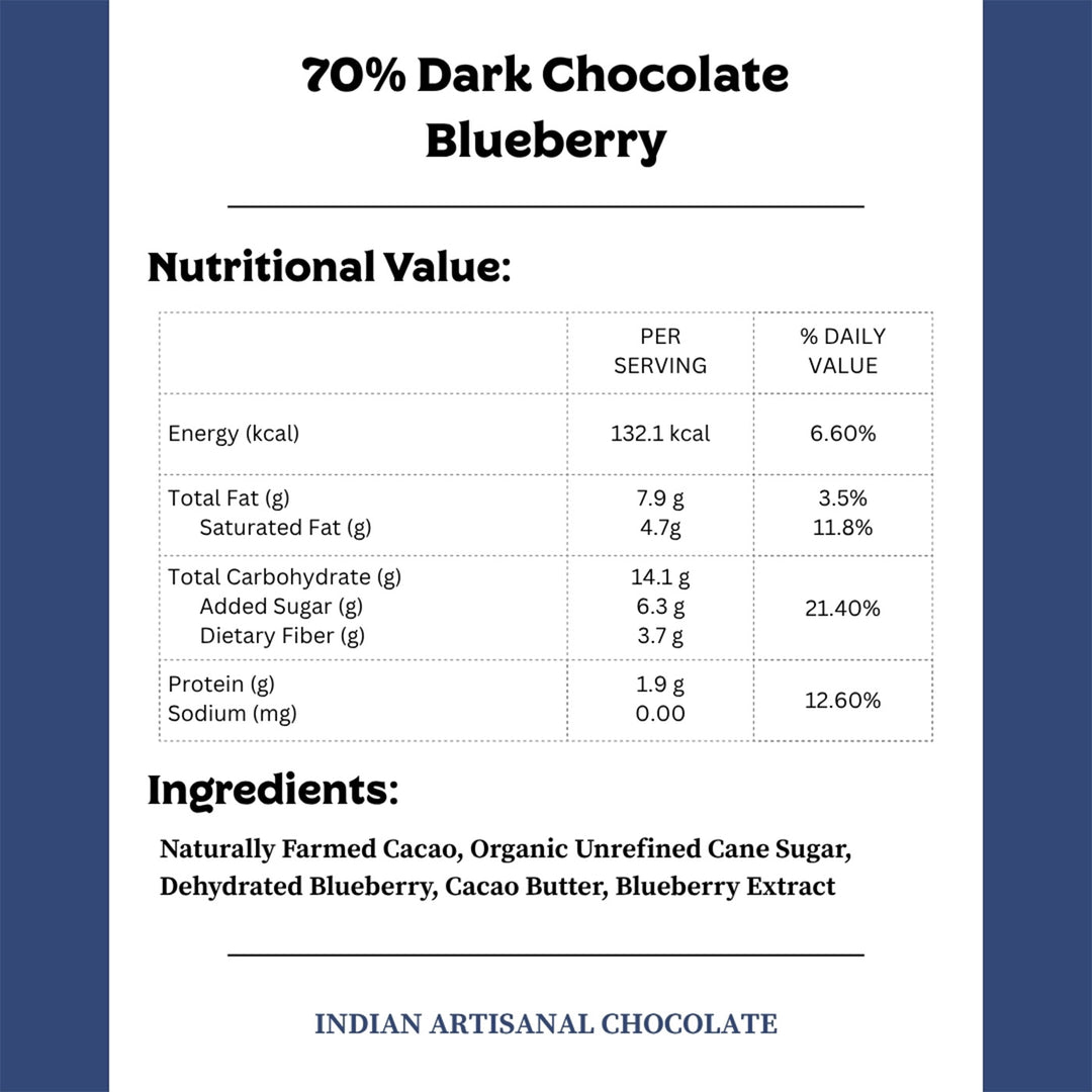 70% Dark | Vegan & Gluten Free Chocolate with Blueberries