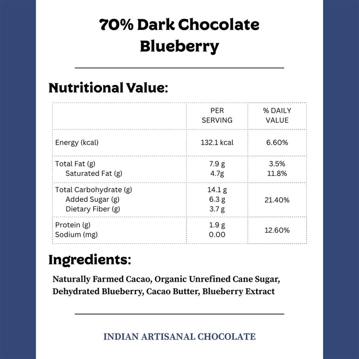 70% Dark | Vegan & Gluten Free Chocolate with Blueberries