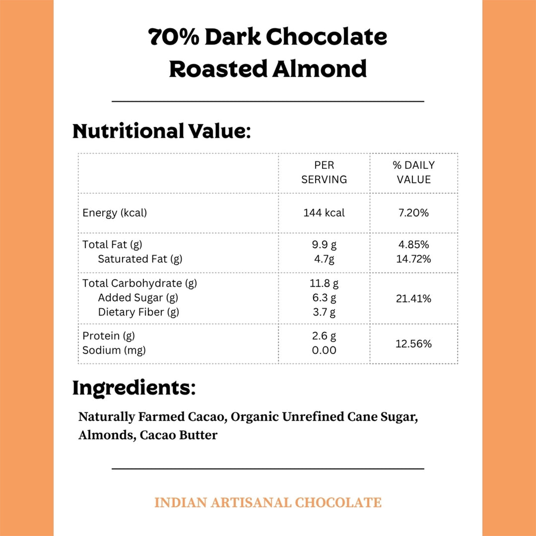 70% Dark | Vegan & Gluten Free Chocolate with Roasted Almonds