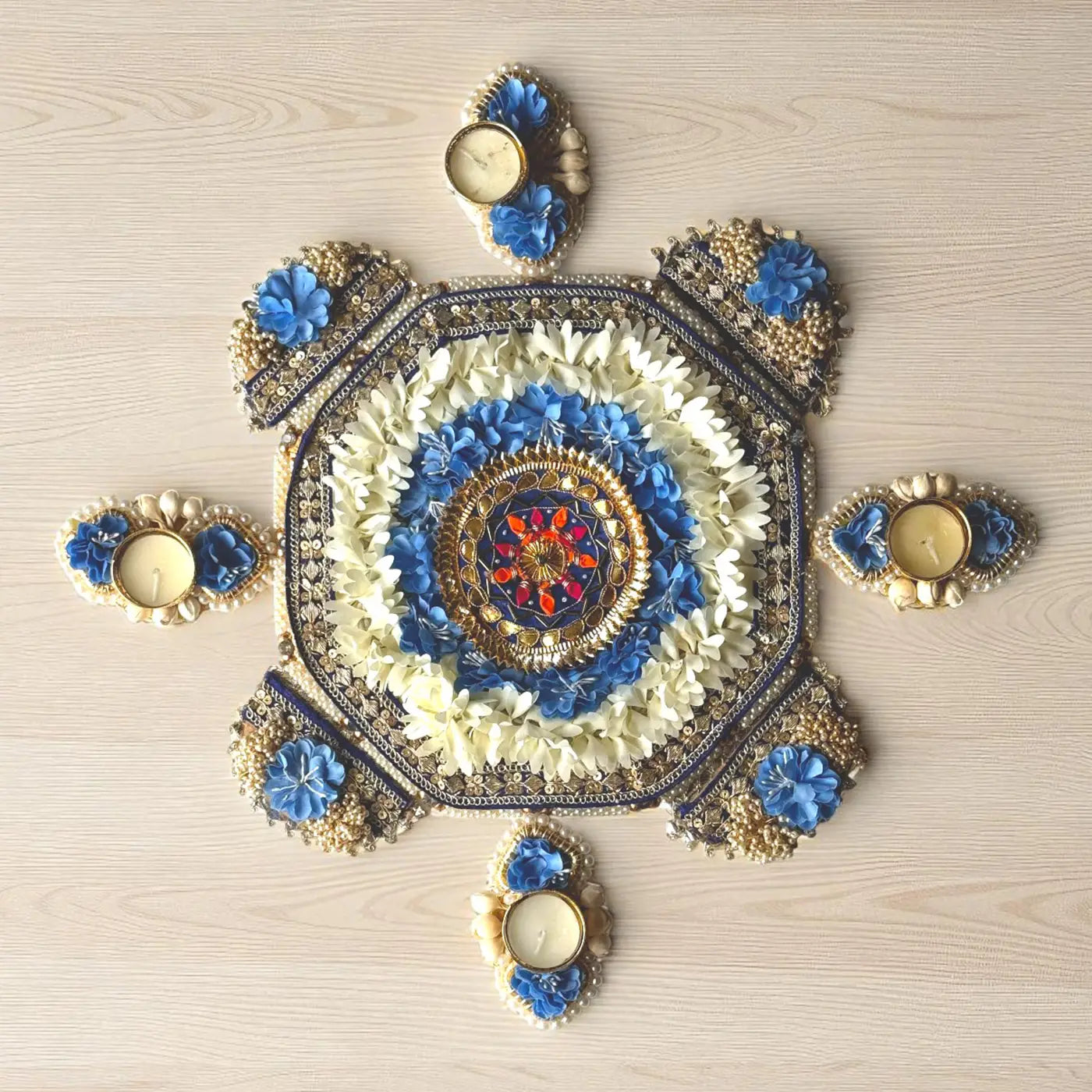 Blue Color Rangoli Buy Reusable Blue & White Floral Rangoli | Set Of 9 Online On Zwende