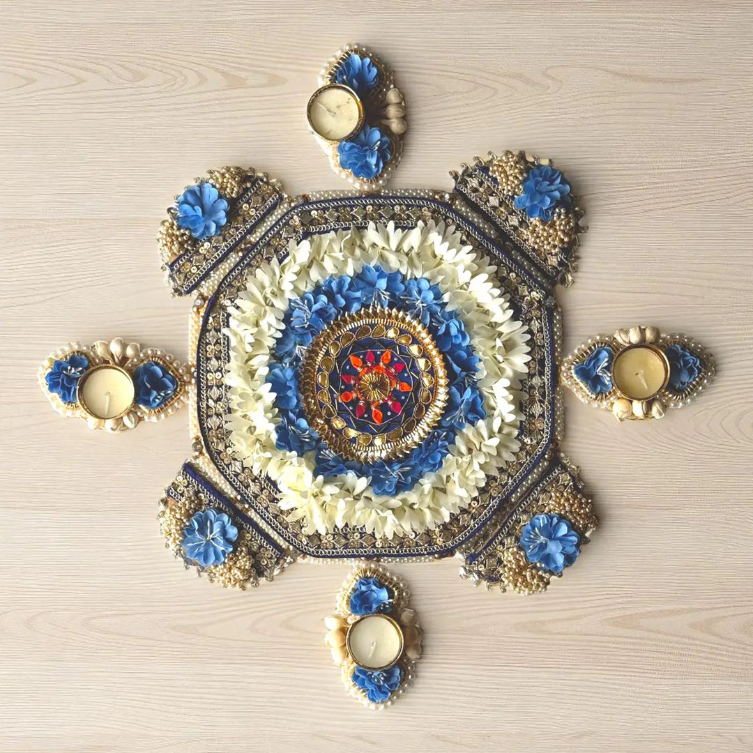 Reusable Blue & White Floral Rangoli | Set Of 9