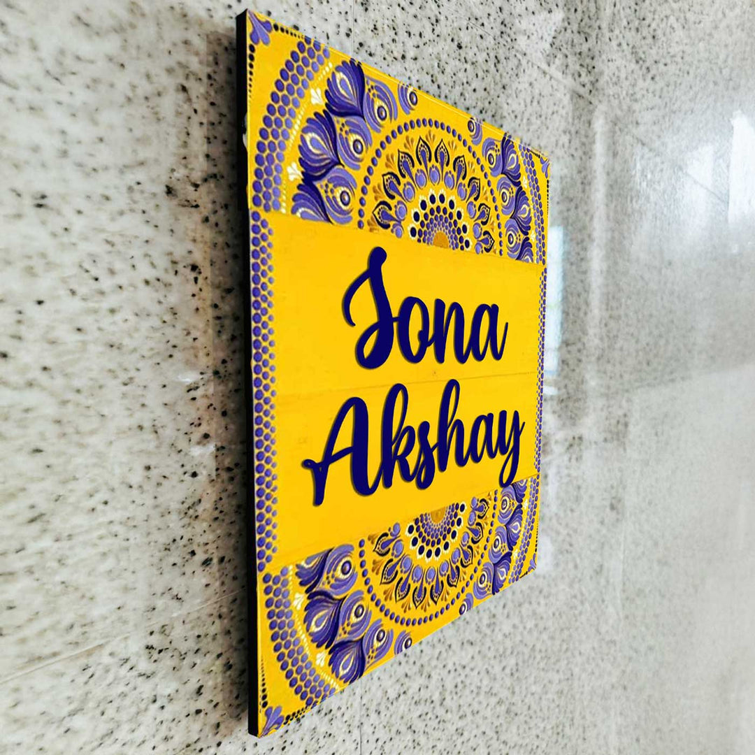 Personalized Hand-Painted Dot Mandala Mdf Wood Name Plate