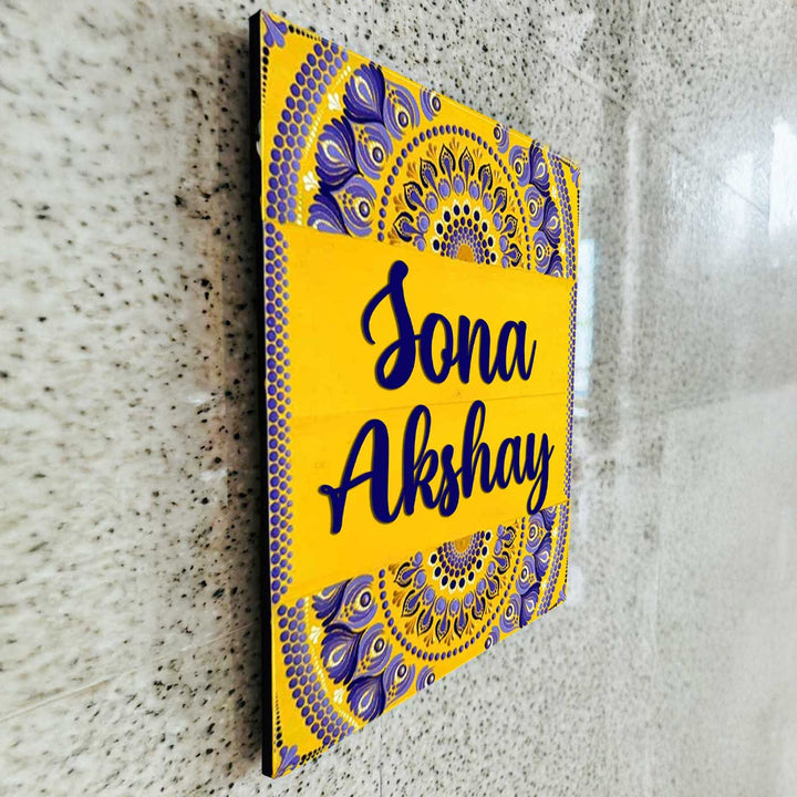 Personalized Hand-Painted Dot Mandala Mdf Wood Name Plate