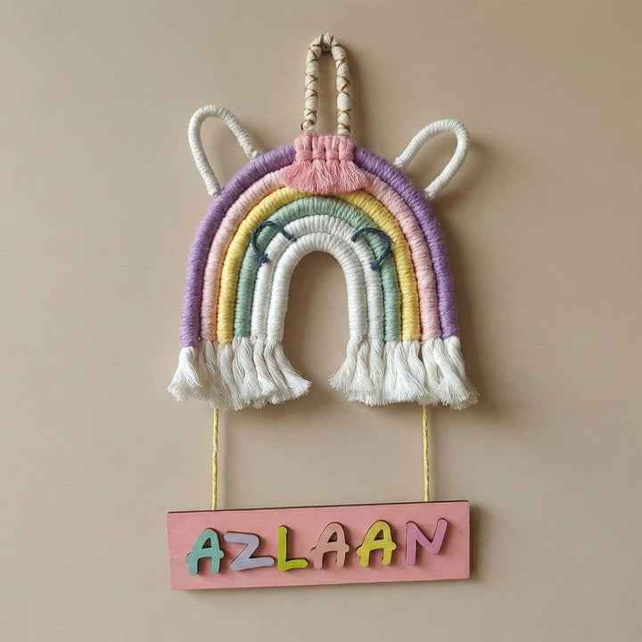 Personalized Macrame Rainbow & Unicorn Theme Kids Name Plate