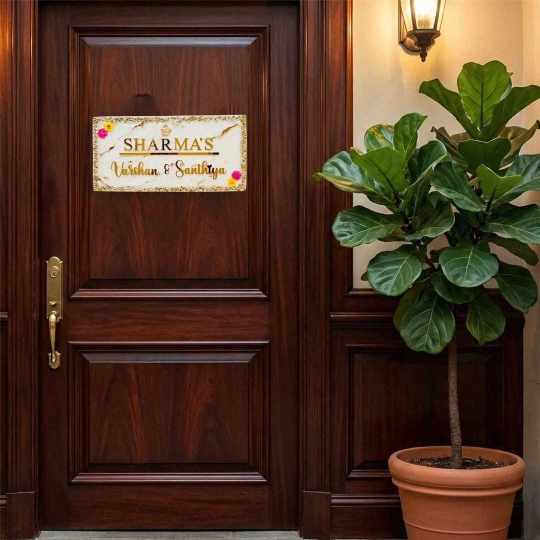 Personalized White & Gold Ganesha Theme Resin Name Plate