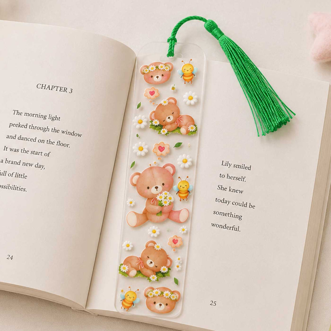 Teddy Theme Handmade Acrylic Bookmark With Tassel For Book Lovers