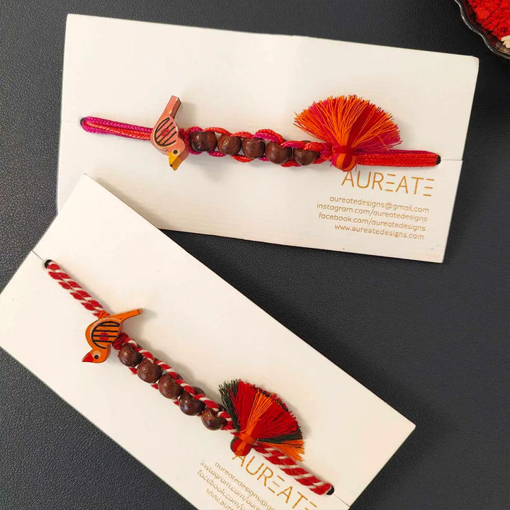 Handmade Beaded Bird Rakhi With Roli Chawal | Set Of 2