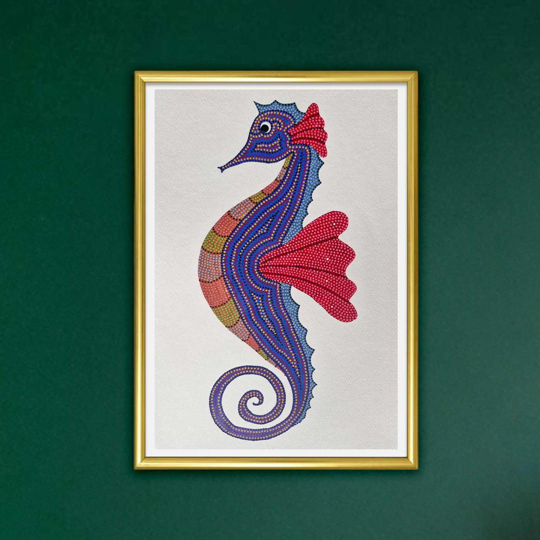 11 x 15 Inch | Sea Horse in Dots | Original Hand Painted Bhill Painting | Acrylic Paints On Paper