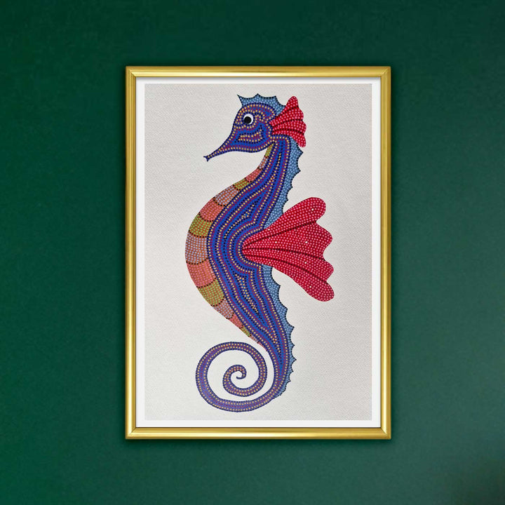 11 x 15 Inch | Sea Horse in Dots | Original Hand Painted Bhill Painting | Acrylic Paints On Paper