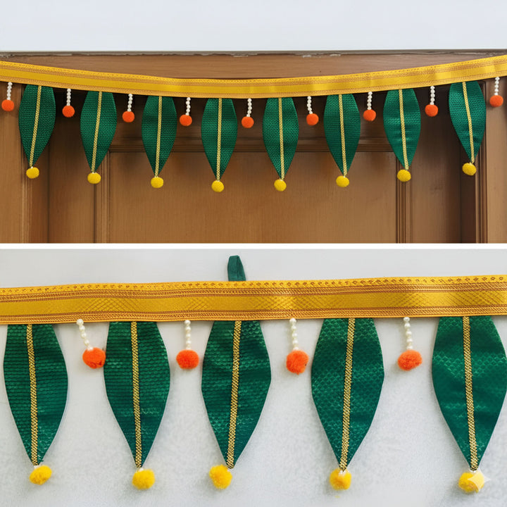 36 Inch | Handmade Beaded Ashok Patta Design Khun Fabric Toran