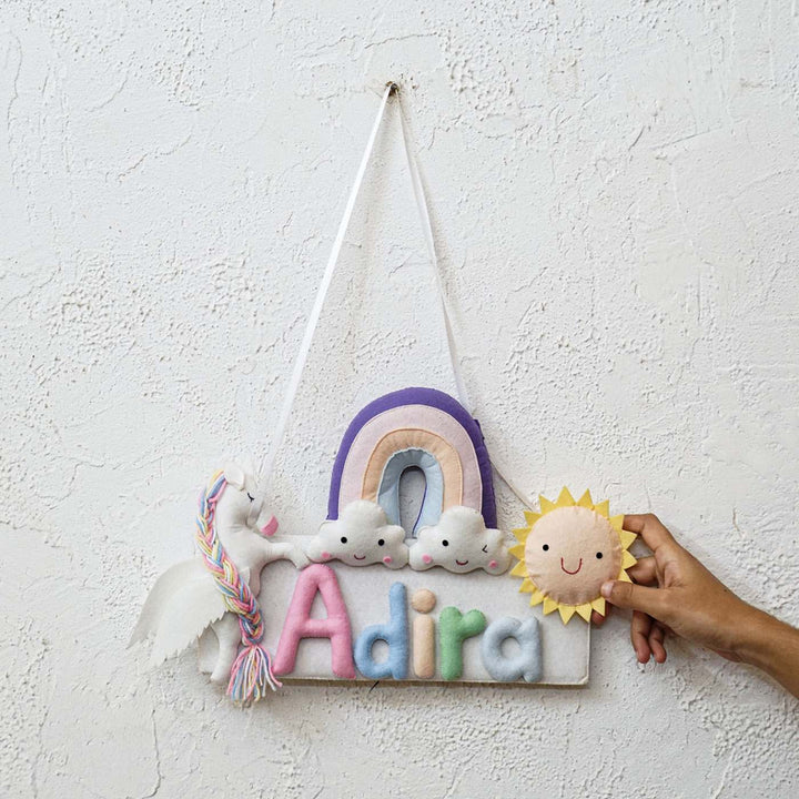 Personalized Kid's Unicorn Theme Felt Nameplate for Girls