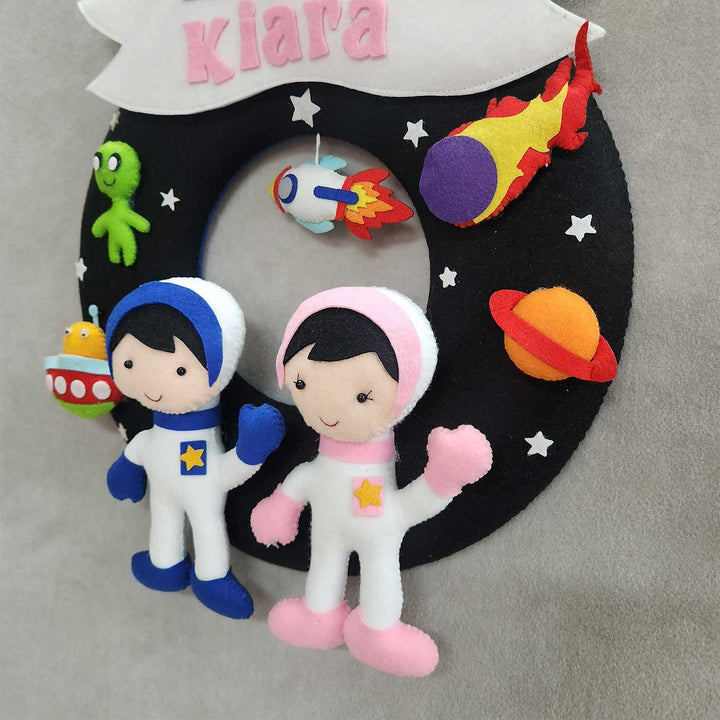 Personalized Astronaut Theme Felt Kids Name Plate