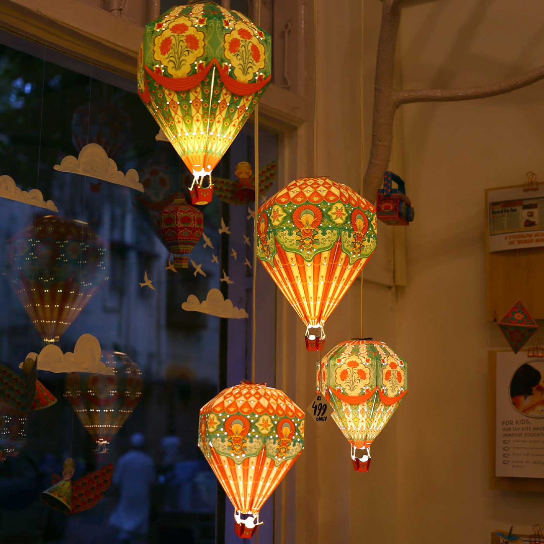 Handmade Printed Big Blue Hot Air Balloon Design DIY Lampshade