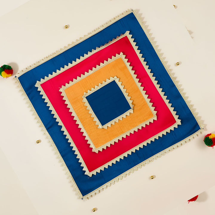 Handmade Square Raw Silk Pooja Asan/Rangoli Mat | Set Of 4
