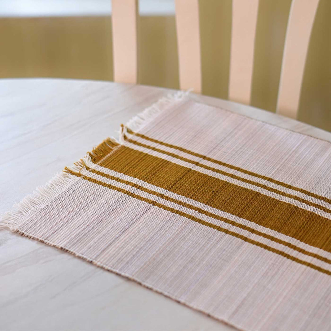 Hand Woven Vertical Striped Madhurkati Table Mat | 15 x 11 inch