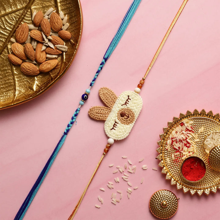 Handmade Bunny & Evil Eye Kids Rakhi With Roli Chawal | Set Of 2
