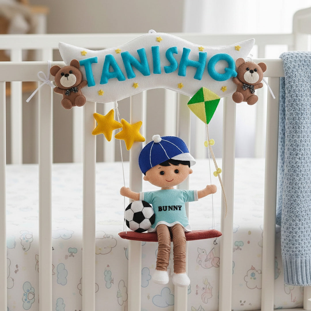 Hand-stitched Felt Kids Swing Name Plate for Boys
