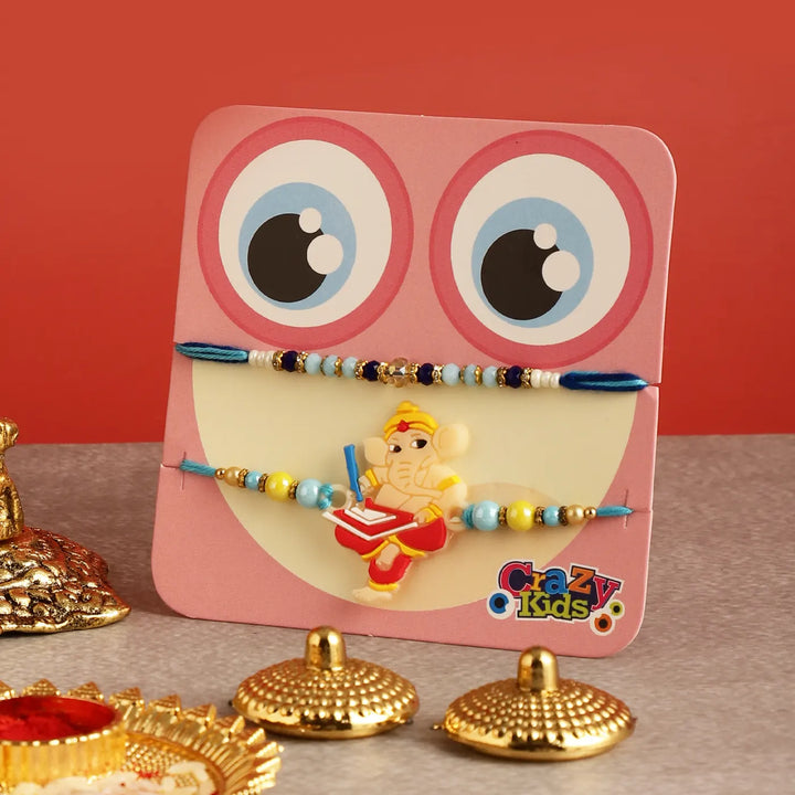 Handmade Ganesha Rakhi Hamper | Includes 1 Ganesha Idol, 2 Rakhis, 1 Roli Chawal