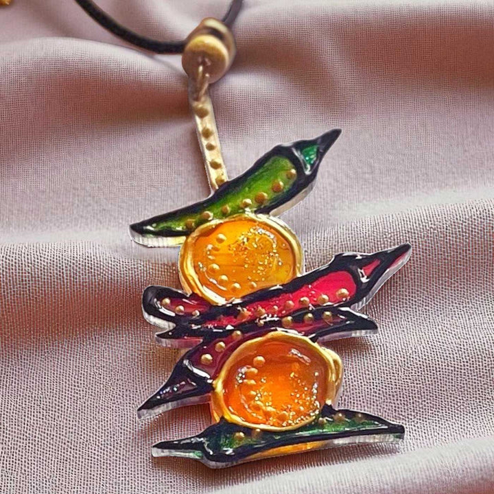 Handmade Laser Cut Nimbu Mirchi Design Acrylic Necklace