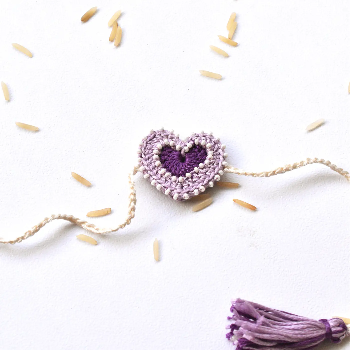 Buy Handmade Crochet Purple Heart Rakhi With Roli Chawal Online On Zwende