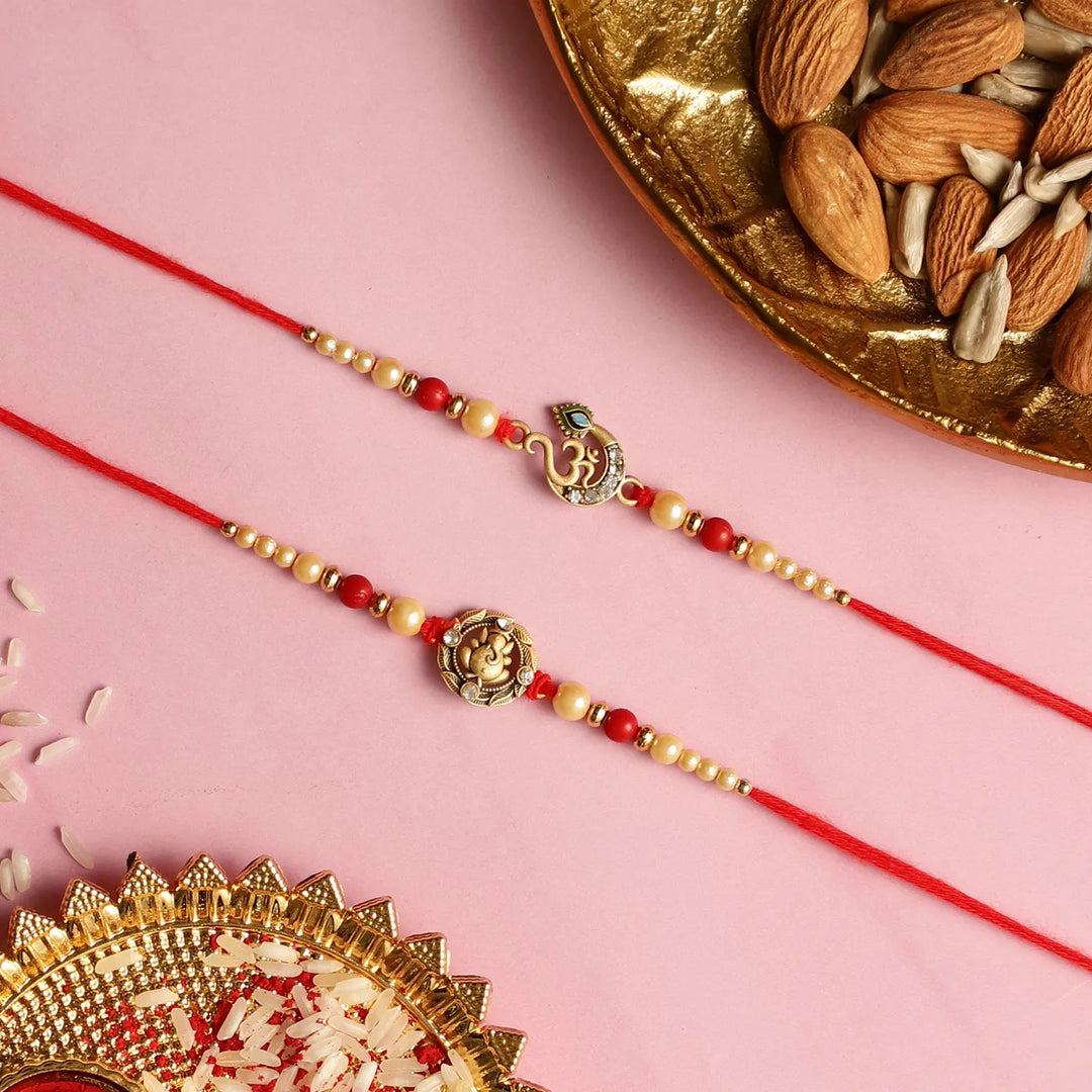 Handmade Ganesha Rakhi Hamper | Includes 1 Ganesha Idol, 2 Rakhis, 1 Roli Chawal