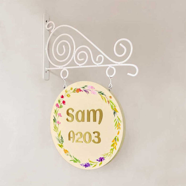 Personalized Double Sided Floral Wood & Metal Name Plate