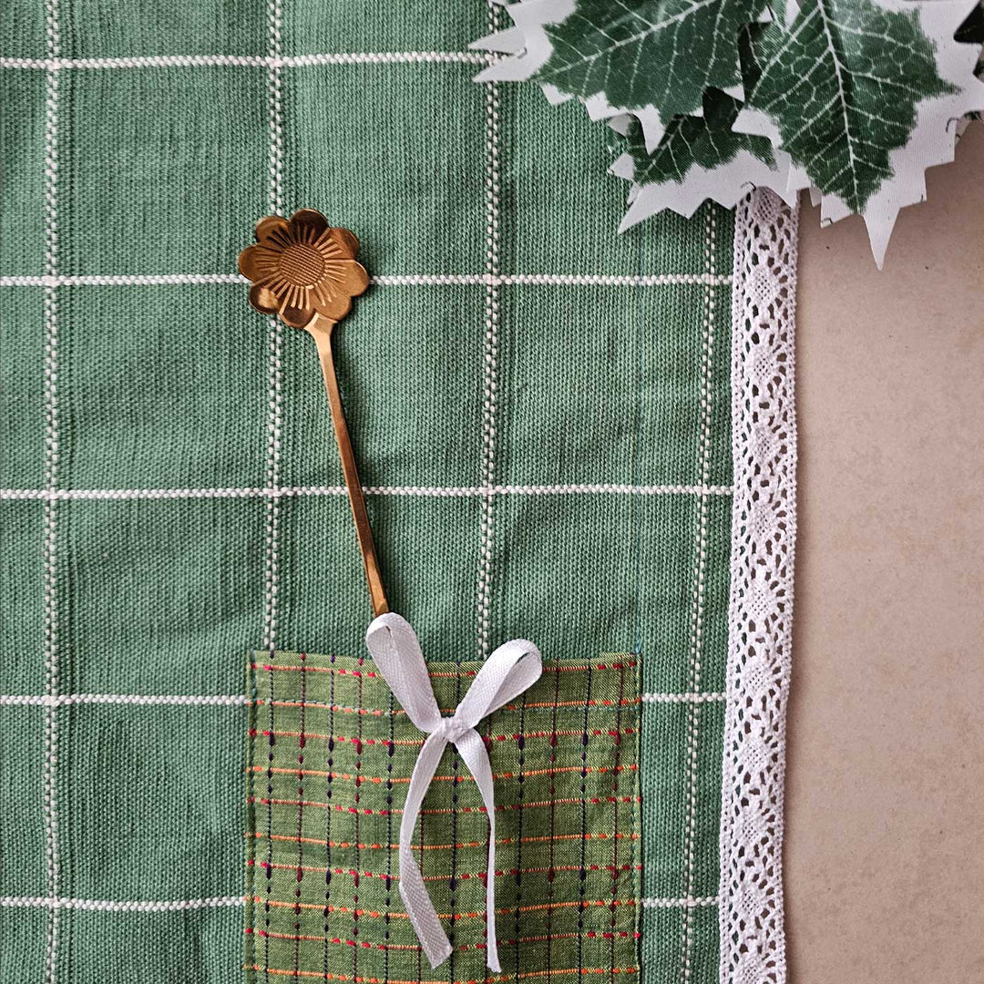 4 Pc | Handmade Checks And Cheer Pine Green Cotton Table Mat