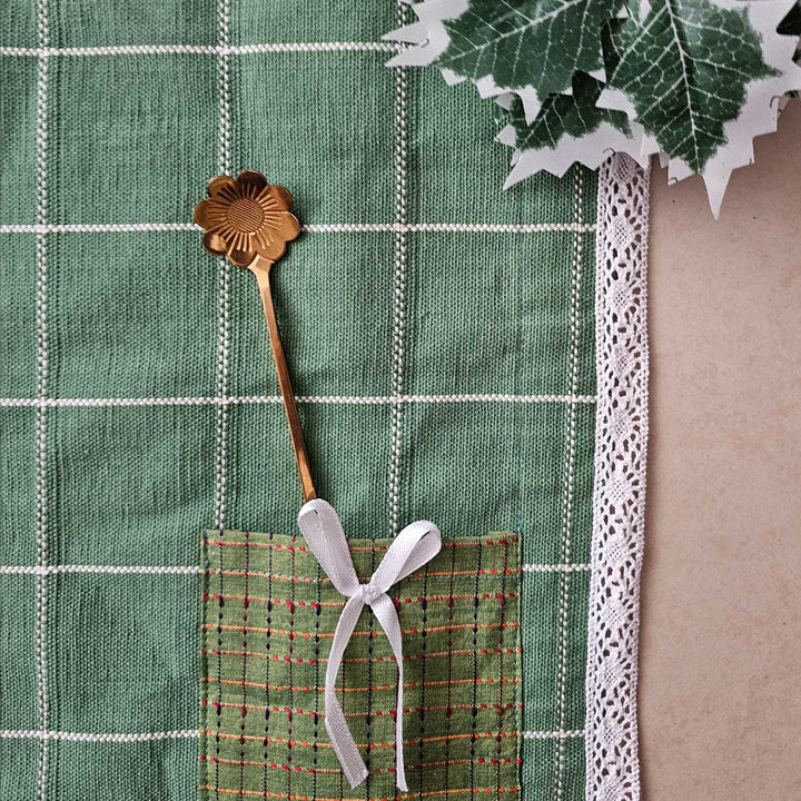 4 Pc | Handmade Checks And Cheer Pine Green Cotton Table Mat